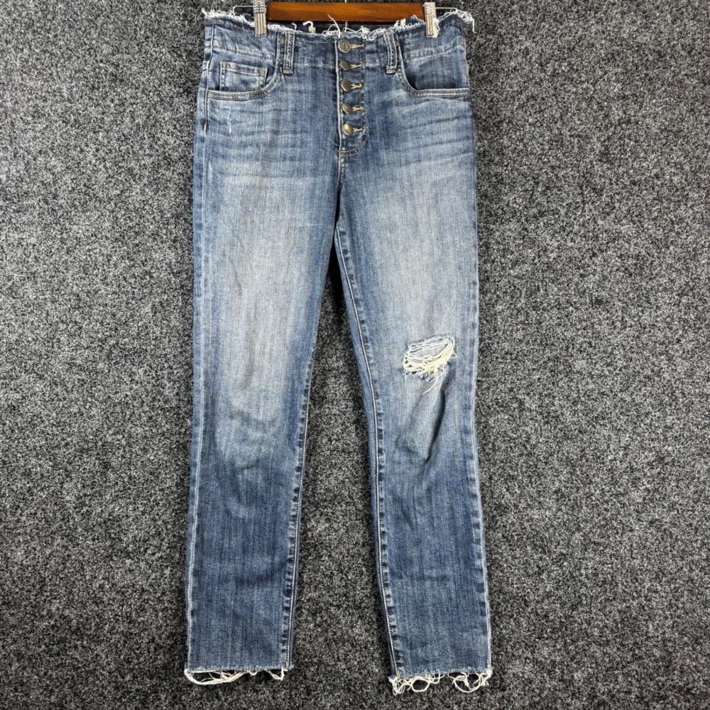 KUT from‎ the Kloth Reese High Rise Ankle Straight Leg Jeans Blue Distressed 2